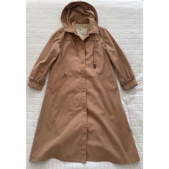 70s Vintage London Fog Maincoats Trench Coat Dusty Rose A-Line Hood Womens 8P - Picture 10 of 12